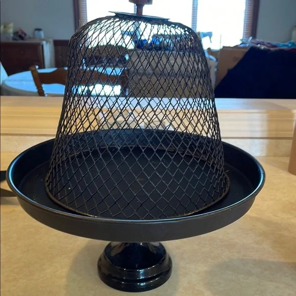 Chic Black Metal Cake Stand with Mesh Dome - Picture 1 of 2